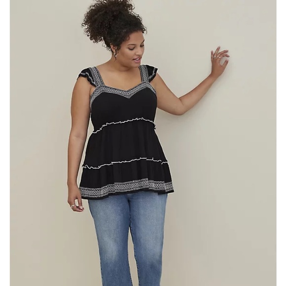 torrid Tops - NWT TORRID BABYDOLL CRINKLE GAUZE EMBROIDERED TIERED TOP